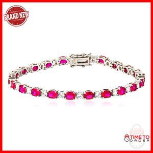 Sterling Silver Ruby Tennis Bracelet, Hypoallergenic, 7.99 Inches